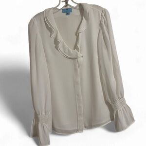 CeCe White Ruffled Long Sleeve Blouse Top